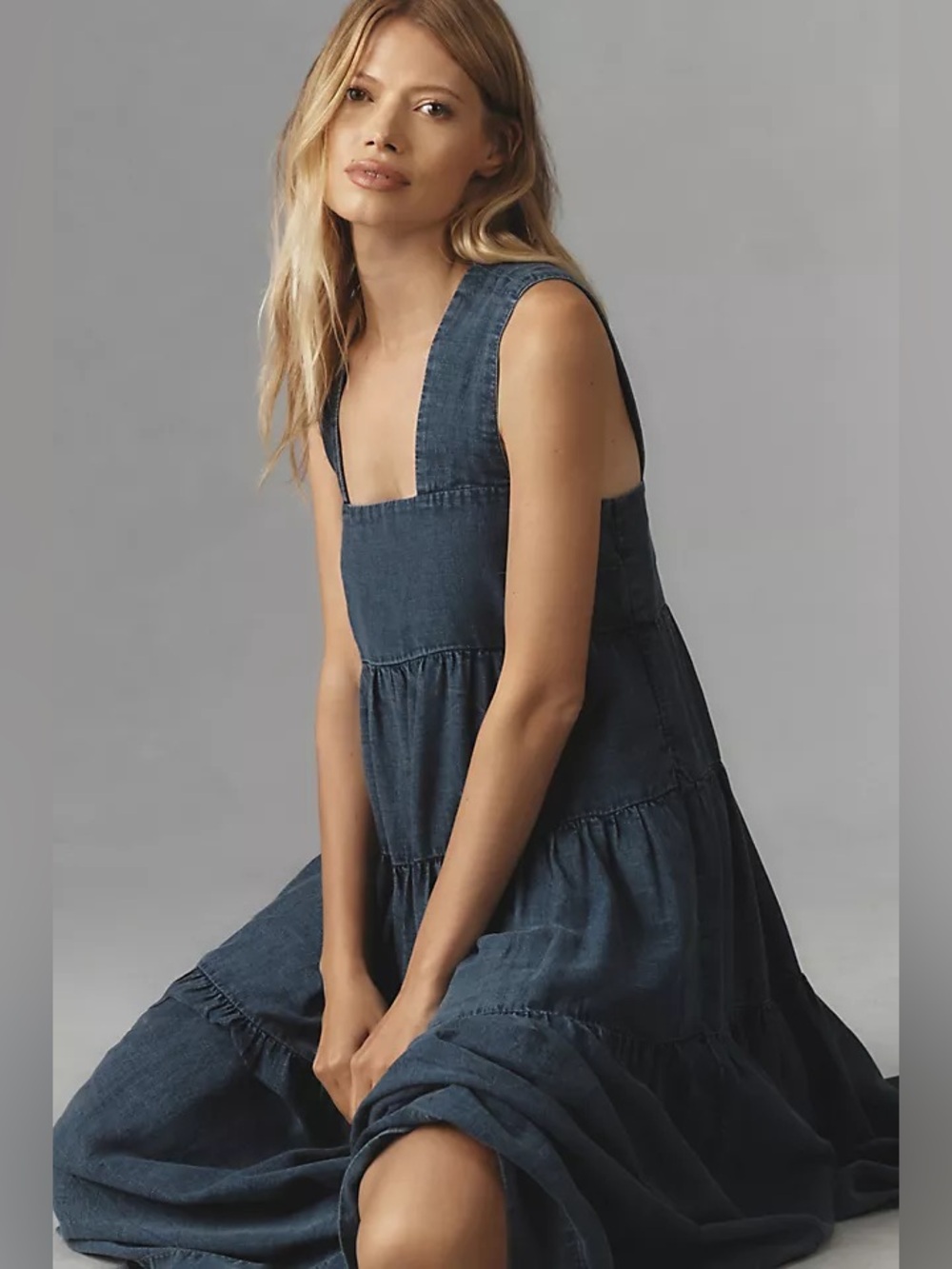 By Anthropologie Dress Womens XL Denim Tiered Helena Midi Blue - Picture 12 of 12